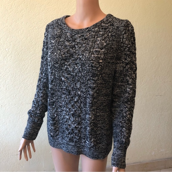 Gap Women’s Size L Black/White Cable Knitted Warm Sweater Long Sleeves Elastic - Picture 8 of 16